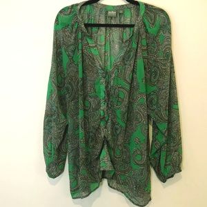 New York and Company Green Paisley Print Blouse
